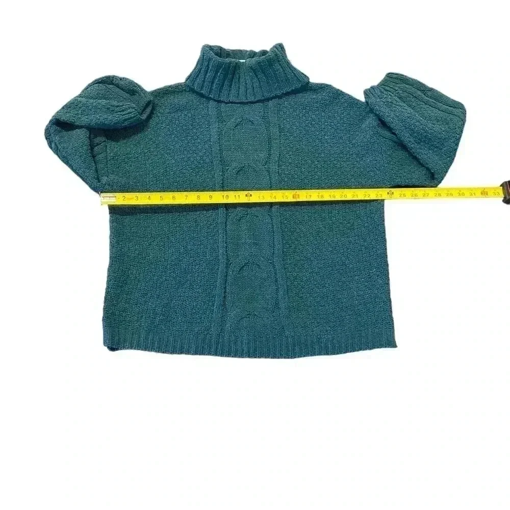 Seven7 Sweater Womens Size L Deep Teal Chenille Cable Knit Turtle Cowl‎ Neck